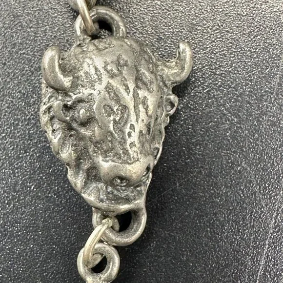 Buffalo Feather Drop Earrings Turquoise Inlay Western Silver Toned Metal - Picture 5 of 8